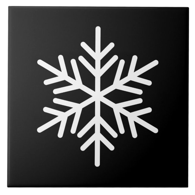 Festive White Nordic Snowflake On Modern Black Tile (Front)