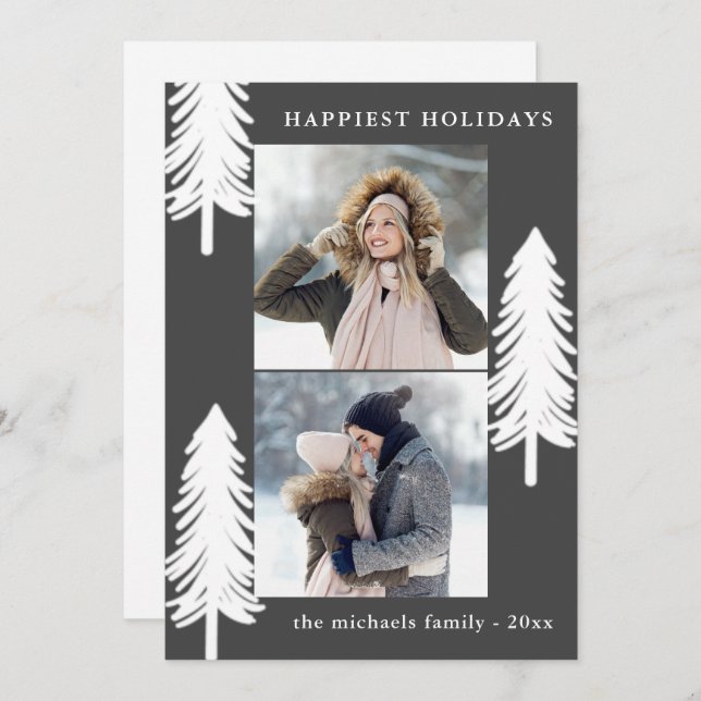 Festive White Pine Trees Two Photo Holiday (Front/Back)