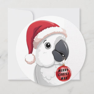 Festive White & Red Christmas Cute Santa Parrot  Holiday Card