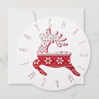 Festive White & Red Christmas Knit Reindeer Holiday Card