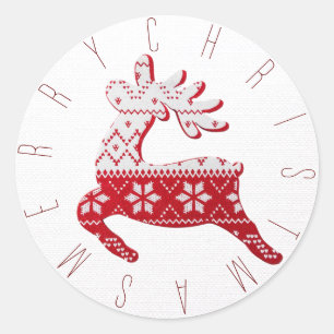 Festive White & Red Reindeer Christmas Sweater Classic Round Sticker