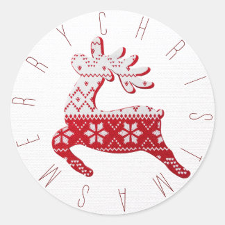 Festive White & Red Reindeer Christmas Sweater Classic Round Sticker