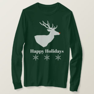 Festive White Reindeer Silhouette & Snowflakes T-Shirt