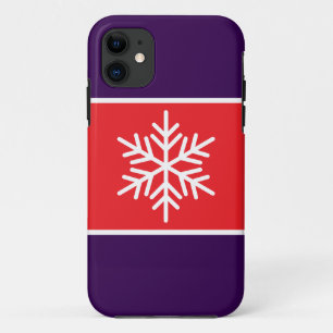 Festive White Snowflake Bright Red Purple Stripes iPhone 11 Case