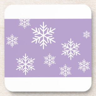 Festive White Snowflakes On Light Pastel Purple Coaster