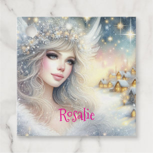 Festive White Watercolor Ethereal Frost Snow Angel Favour Tags