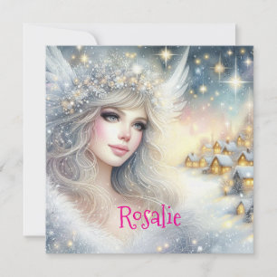 Festive White Watercolor Ethereal Frost Snow Angel Holiday Card