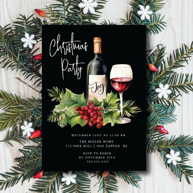 Festive Wine Christmas Cocktail Party Invitation (Creator Uploaded)