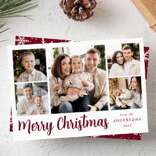 Festive Wine Script 5 Photo Collage Holiday Card