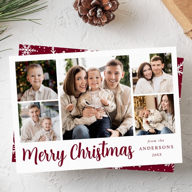 Festive Wine Script 5 Photo Collage Holiday Card (Creator Uploaded)