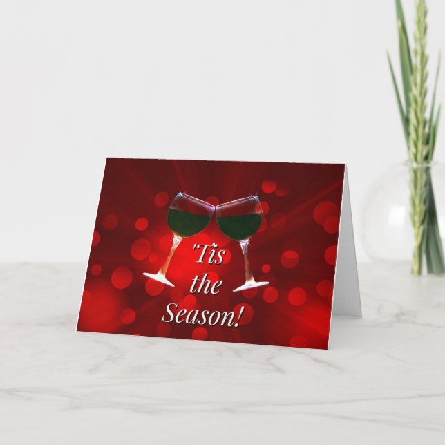 Festive Wine Themed Tis the Season Holiday Cards (Front)