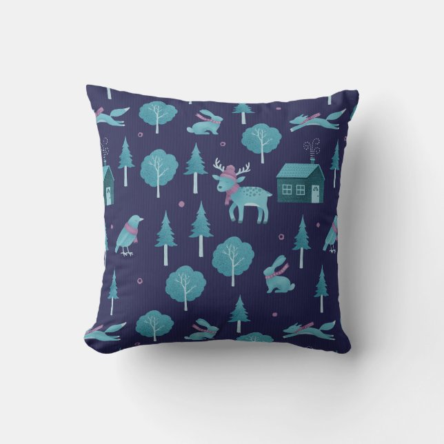 Festive Winter Animals Cushion (Front)