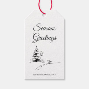 Festive Winter Bird Seasons Greetings Gift Tags