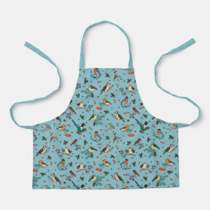 Festive Winter Birds Christmas Pattern Apron