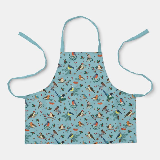 Festive Winter Birds Christmas Pattern Apron (Front)
