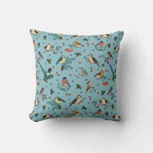 Festive Winter Birds Christmas Pattern Cushion