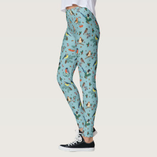 Festive Winter Birds Christmas Pattern Leggings