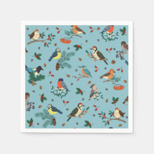 Festive Winter Birds Christmas Pattern Napkin