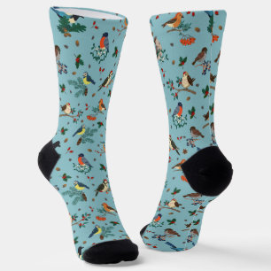 Festive Winter Birds Christmas Pattern Socks