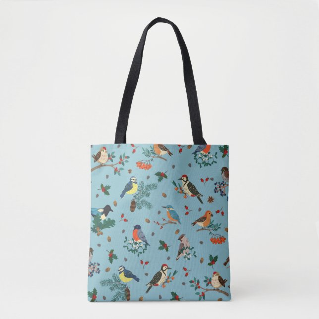 Festive Winter Birds Christmas Pattern Tote Bag (Front)