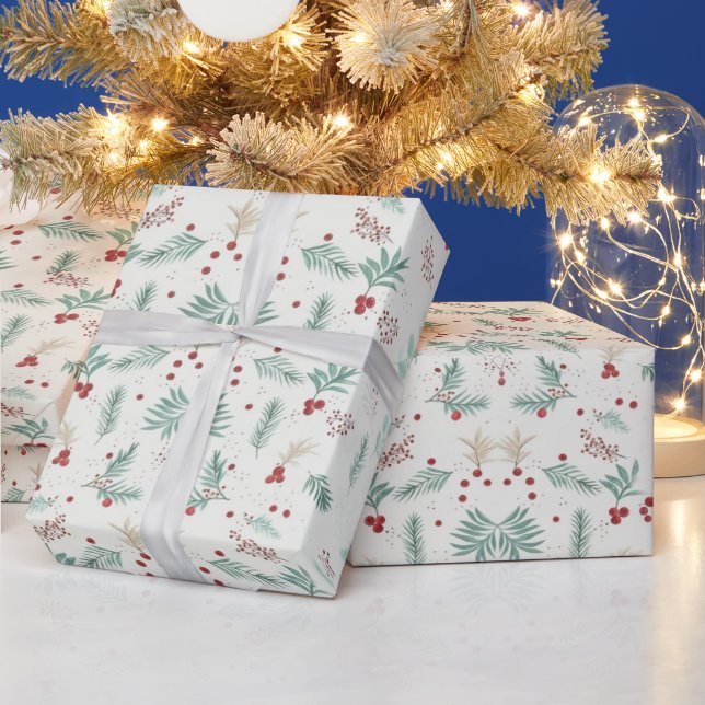 Festive Winter Botanical Gift Wrap (Holidays)