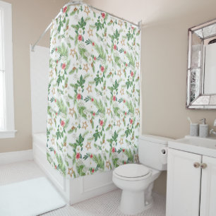 Festive Winter Botanicals All Over Print Shower Curtain