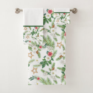  Festive Winter Botanicals    Bath Towel Set