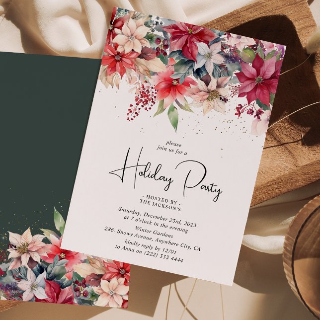 Festive Winter Christmas Florals Holiday Party Invitation (Creator Uploaded)