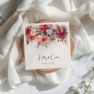 Festive Winter Christmas Florals Wedding Napkin