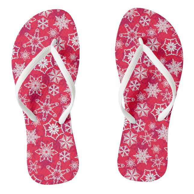 Festive Winter Christmas Holidays Snowflake Flip Flops (Footbed)