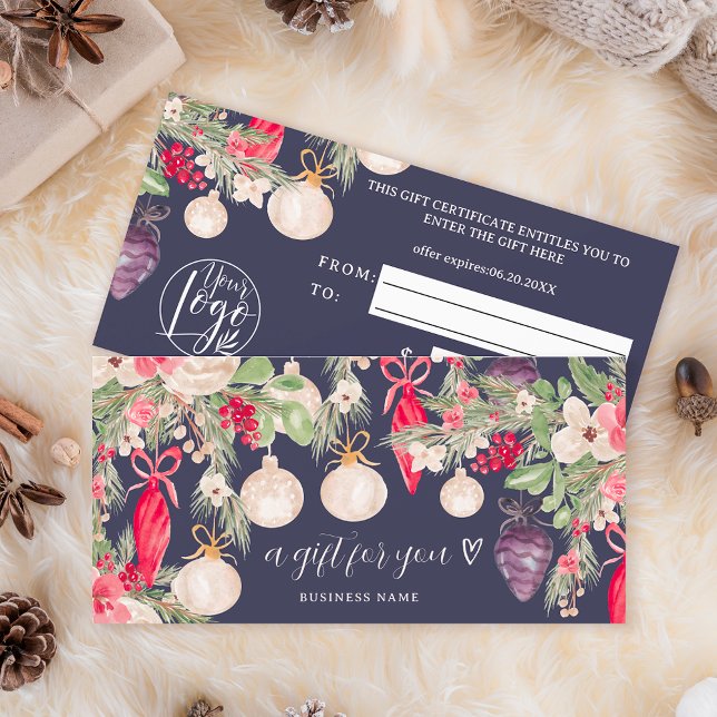 Festive winter Christmas logo gift certificate (Festive winter Christmas logo gift certificate on blue)