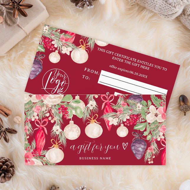 Festive winter Christmas logo gift certificate (Festive winter Christmas logo gift certificate on red)