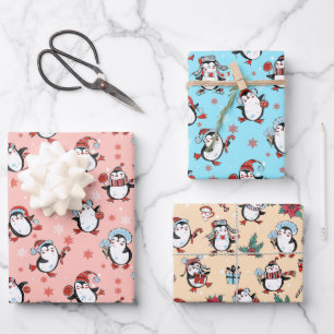 Festive Winter Christmas Penguins Wrapping Paper Sheet