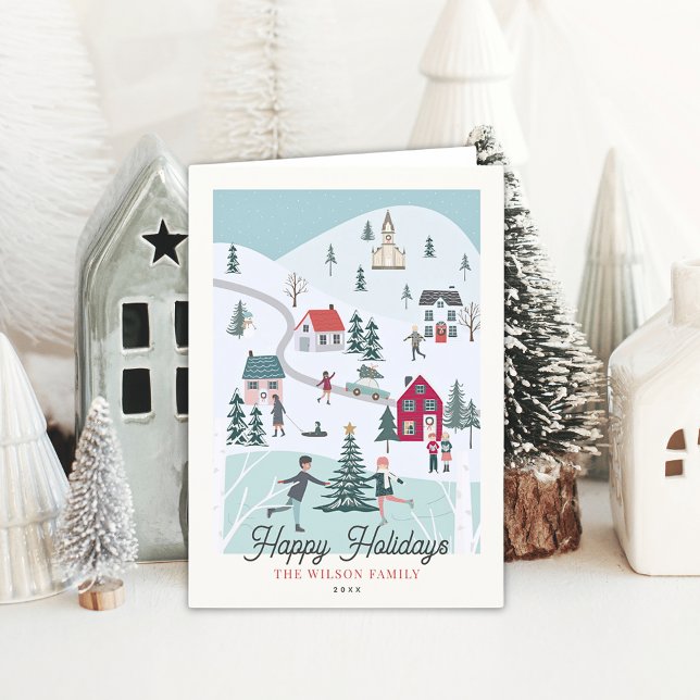 Festive Winter Christmas Town/Village Holiday Card (Creator Uploaded)