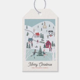 Festive Winter Christmas Town/Village Holiday Gift Tags