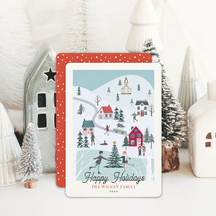 Festive Winter Christmas Town/Village Photo Holiday Card