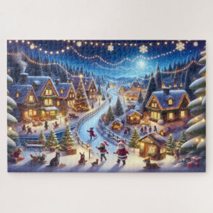 Festive Winter Christmas Village Night Jigsaw Puzzle