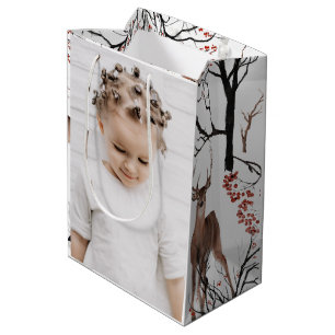 Festive Winter Deer Two Photo Christmas Medium Gift Bag
