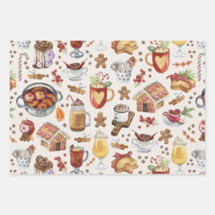 Festive Winter Drinks and Desserts Wrapping Paper Sheet