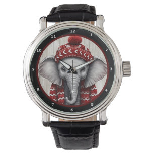 Festive Winter Elephant Wearing Cozy Hat Watch
