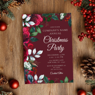Festive Winter Floral Work Christmas Party  Invitation