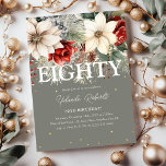 Festive Winter Florals 80th Birthday Invitation<br><div class="desc">This gorgeous festive floral 80th birthday invitation is perfect if you having a birthday celebration during the winter months. Design features a chic sage green background decorated with gorgeous tradiational red and ivory winter florals and other christmas botanical foliage, faux gold confetti and an elegant birthday party template that is...</div>