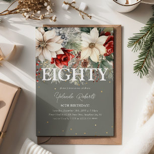 Festive Winter Florals 80th Birthday Invitation