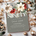 Festive Winter Florals 90th Birthday Invitation<br><div class="desc">This gorgeous festive floral 90th birthday invitation is perfect if you having a birthday celebration during the winter months. Design features a chic sage green background decorated with gorgeous tradiational red and ivory winter florals and other christmas botanical foliage, faux gold confetti and an elegant birthday party template that is...</div>