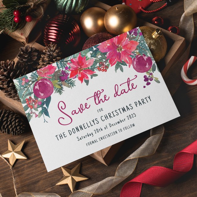 Festive Winter Florals And Berries Christmas Party Announcement Postcard (Creator Uploaded)