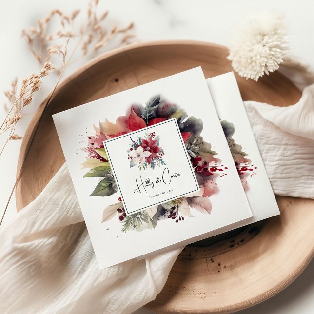 Festive Winter Florals Christmas Wedding Napkin (Creator Uploaded)