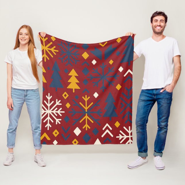 Festive Winter Forest Bold Nordic Pattern Fleece Blanket (In Situ)