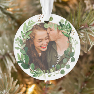 Festive Winter Greenery Botanical Holiday Photo Ornament