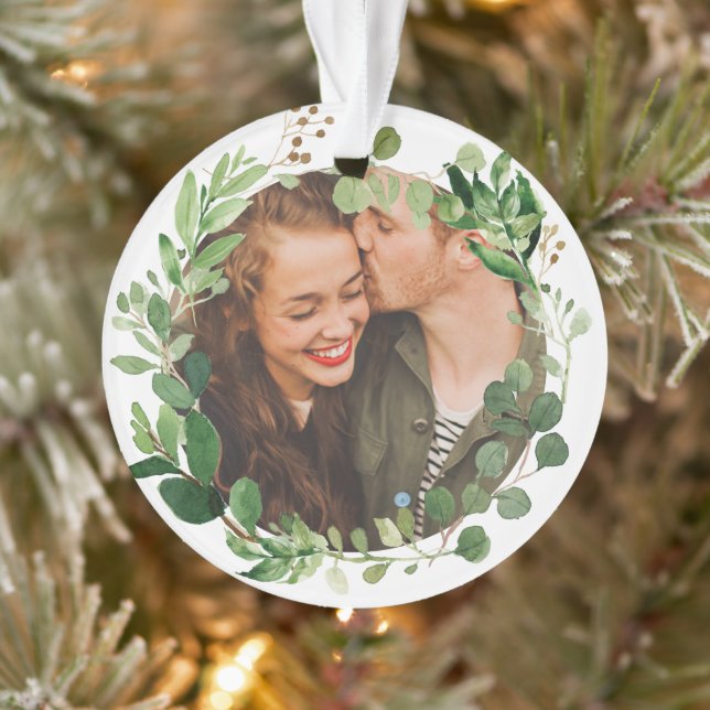 Festive Winter Greenery Botanical Holiday Photo Ornament (Tree)