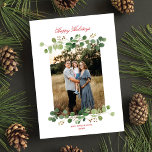 Festive Winter Greenery Elegant Botanical 1 Photo  Holiday Card<br><div class="desc">This elegant holiday photo card features a beautiful photo border of watercolor foliage paired with modern calligraphy script. This design accommodates one vertical photo. The backer is a classic white which is also customisable. Additional text and/or photos can be added to the back by using the "design tool".</div>